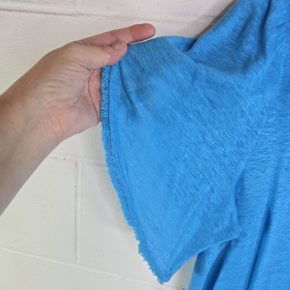 Chicos Tranquil Turquoise Blue Linen Short Tulip Sleeve Tee Tshirt New - Picture 9 of 11